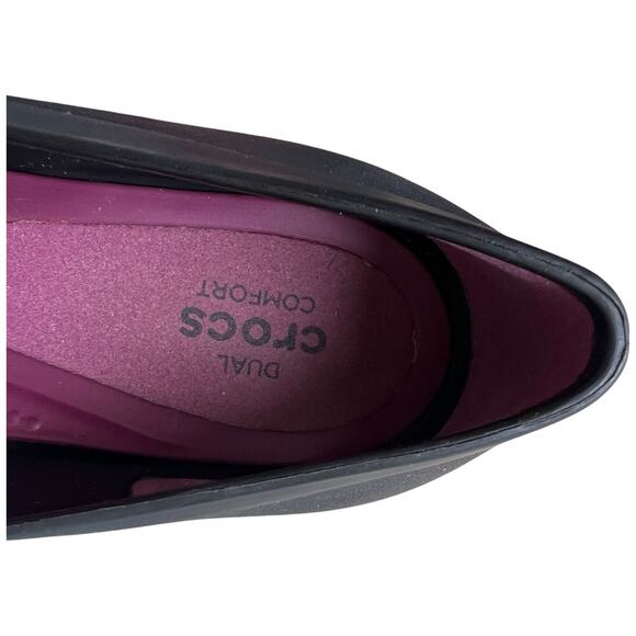 Crocs Lina Women's 7 Size Down For Half Size Black Pump Wedge Heel Dual Comfort - Picture 12 of 14